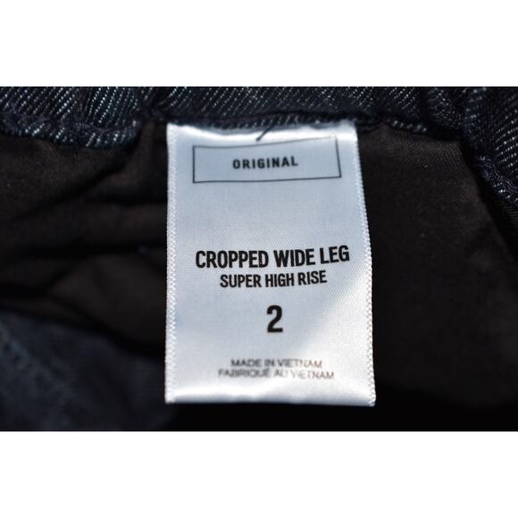 EXPRESS $98 Cropped Wide Leg‎ Super High Rise Dark Wash Denim Jean Size 2 - Picture 3 of 3